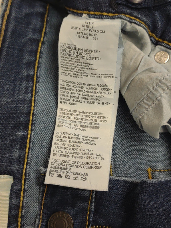 Vintage Levi's 511 Performance Slim Blue Jeans W29 L31 UK 10